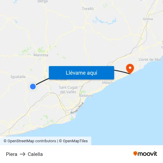 Piera to Calella map