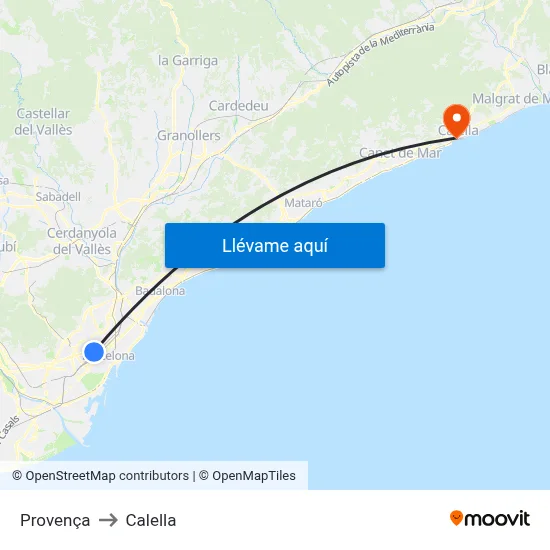 Provença to Calella map