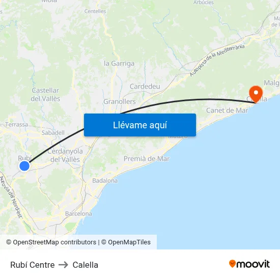 Rubí Centre to Calella map