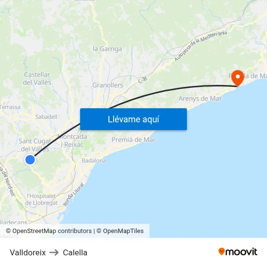 Valldoreix to Calella map