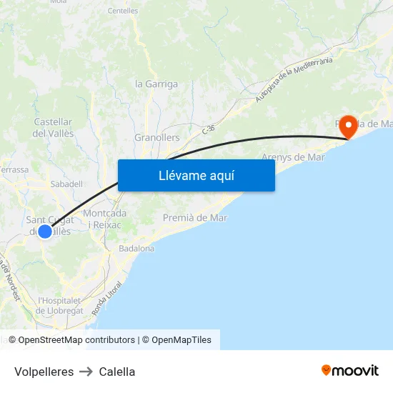 Volpelleres to Calella map