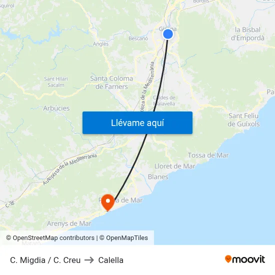 C. Migdia / C. Creu to Calella map