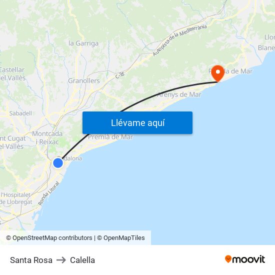 Santa Rosa to Calella map