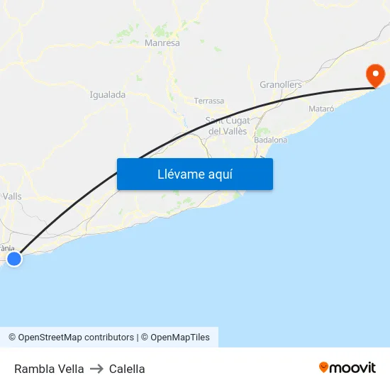 Rambla Vella to Calella map