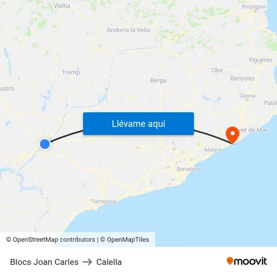 Blocs Joan Carles to Calella map