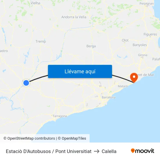 Estaciò D'Autobusos / Pont Universitiat to Calella map