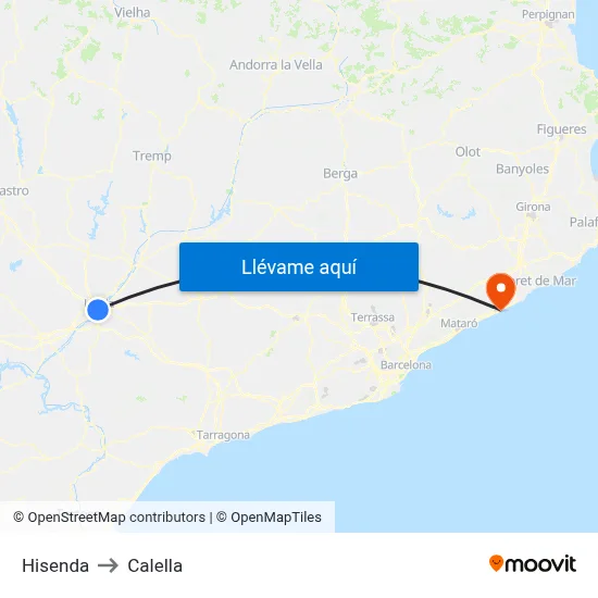 Hisenda to Calella map