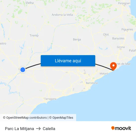 Parc La Mitjana to Calella map