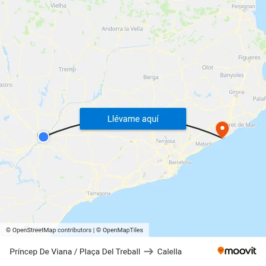 Príncep De Viana / Plaça Del Treball to Calella map