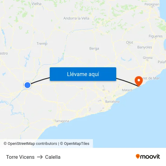 Torre Vicens to Calella map