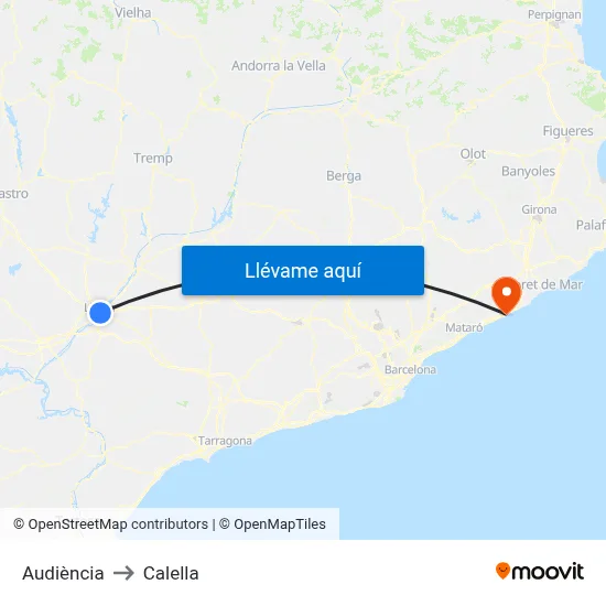 Audiència to Calella map