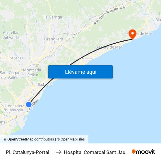 Pl. Catalunya-Portal De L'Àngel to Hospital Comarcal Sant Jaume de Calella map