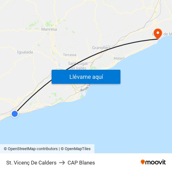 St. Vicenç De Calders to CAP Blanes map
