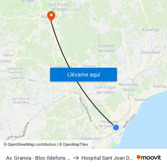 Av. Granvia - Bloc Ildefons Cerdà to Hospital Sant Joan De Deu map