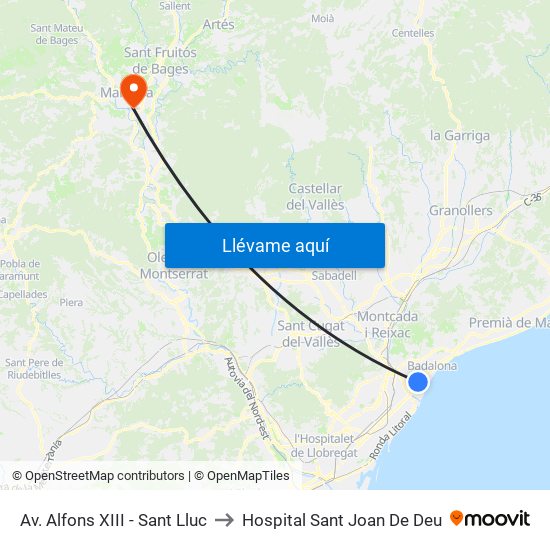 Av. Alfons XIII - Sant Lluc to Hospital Sant Joan De Deu map