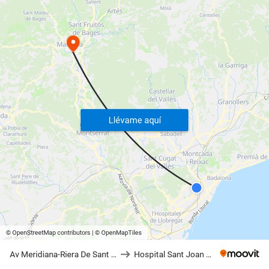Av Meridiana-Riera De Sant Andreu to Hospital Sant Joan De Deu map