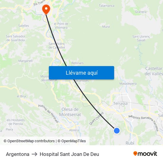Argentona to Hospital Sant Joan De Deu map