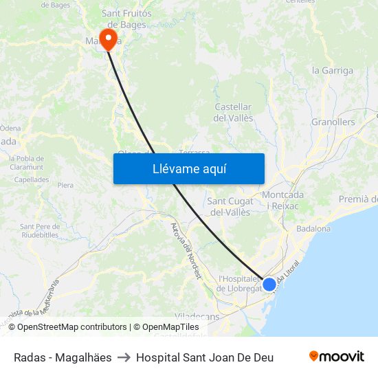 Radas - Magalhäes to Hospital Sant Joan De Deu map