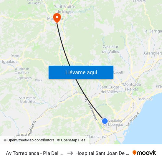Av Torreblanca - Pla Del Vent to Hospital Sant Joan De Deu map