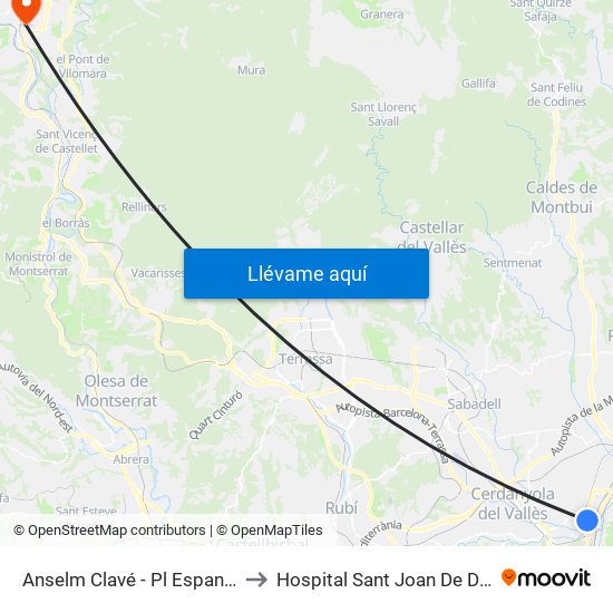 Anselm Clavé - Pl Espanya to Hospital Sant Joan De Deu map