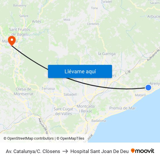 Av. Catalunya/C. Clòsens to Hospital Sant Joan De Deu map
