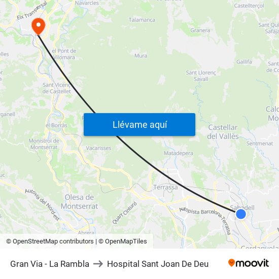 Gran Via - La Rambla to Hospital Sant Joan De Deu map