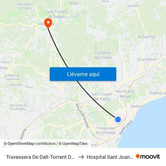 Travessera De Dalt-Torrent De Les Flors to Hospital Sant Joan De Deu map