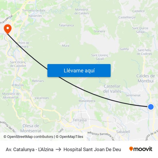 Av. Catalunya - L'Alzina to Hospital Sant Joan De Deu map