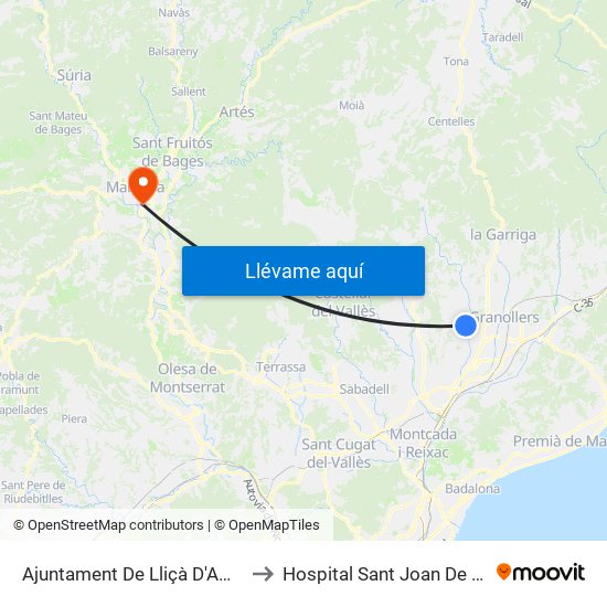 Ajuntament De Lliçà D'Amunt to Hospital Sant Joan De Deu map