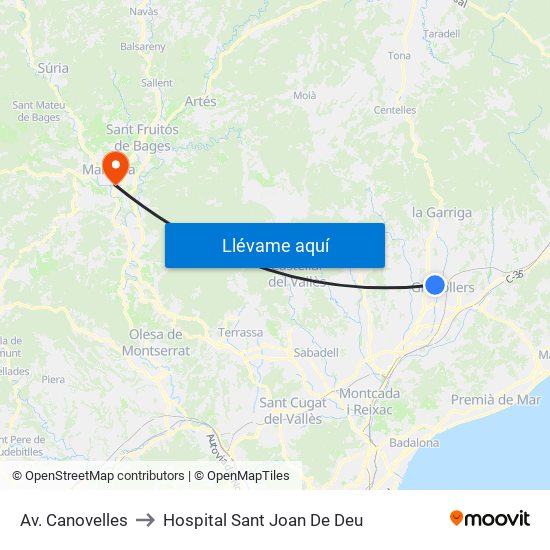Av. Canovelles to Hospital Sant Joan De Deu map