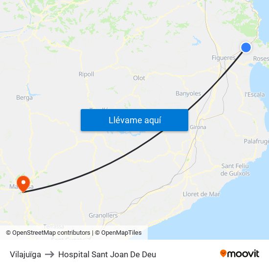 Vilajuïga to Hospital Sant Joan De Deu map
