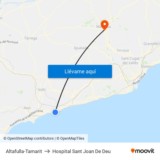 Altafulla-Tamarit to Hospital Sant Joan De Deu map