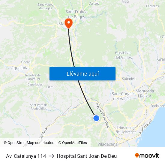 Av. Catalunya 114 to Hospital Sant Joan De Deu map
