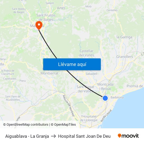 Aiguablava - La Granja to Hospital Sant Joan De Deu map
