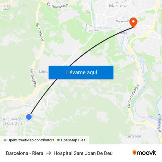 Barcelona - Riera to Hospital Sant Joan De Deu map
