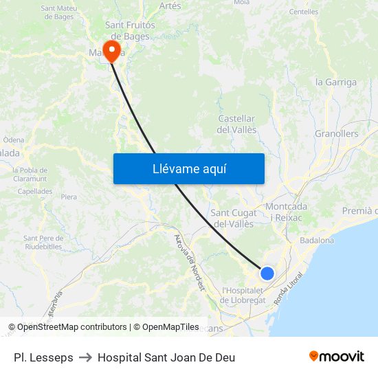 Pl. Lesseps to Hospital Sant Joan De Deu map