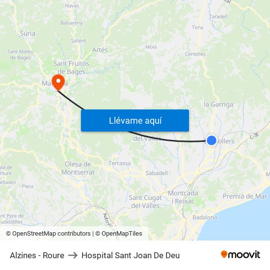 Alzines - Roure to Hospital Sant Joan De Deu map