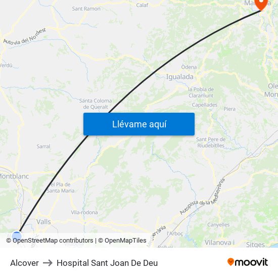 Alcover to Hospital Sant Joan De Deu map