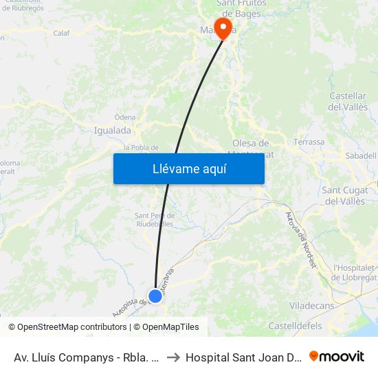 Av. Lluís Companys - Rbla. Girada to Hospital Sant Joan De Deu map
