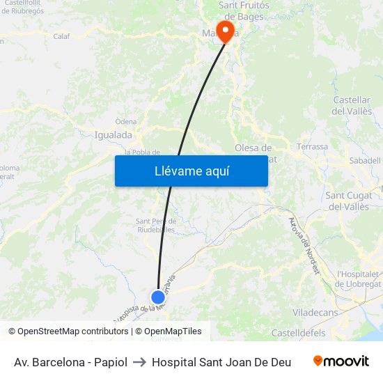 Av. Barcelona - Papiol to Hospital Sant Joan De Deu map