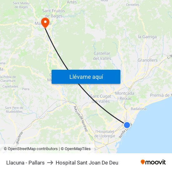 Llacuna - Pallars to Hospital Sant Joan De Deu map