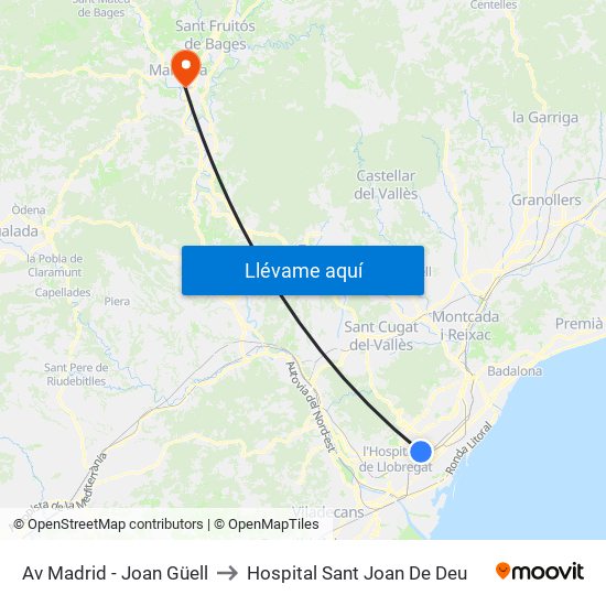 Av Madrid - Joan Güell to Hospital Sant Joan De Deu map