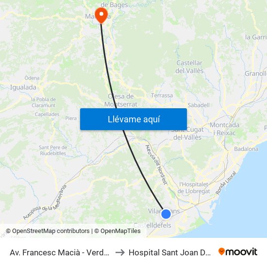 Av. Francesc Macià - Verdaguer to Hospital Sant Joan De Deu map