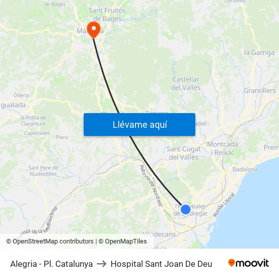 Alegria - Pl. Catalunya to Hospital Sant Joan De Deu map