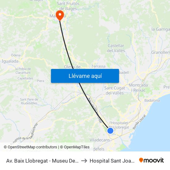 Av. Baix Llobregat - Museu De Les Aigües to Hospital Sant Joan De Deu map