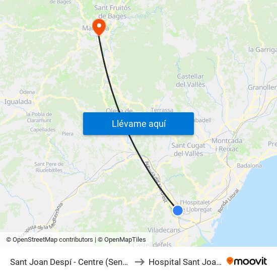 Sant Joan Despí - Centre (Sentit Barcelona) to Hospital Sant Joan De Deu map