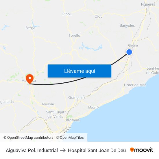 Aiguaviva  Pol. Industrial to Hospital Sant Joan De Deu map
