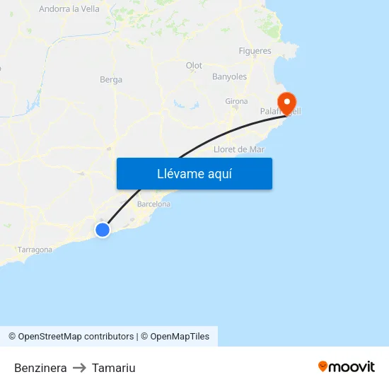 Benzinera to Tamariu map