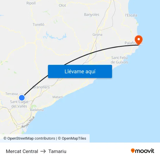 Mercat Central to Tamariu map