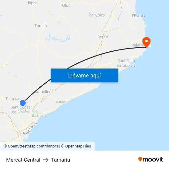 Mercat Central to Tamariu map
